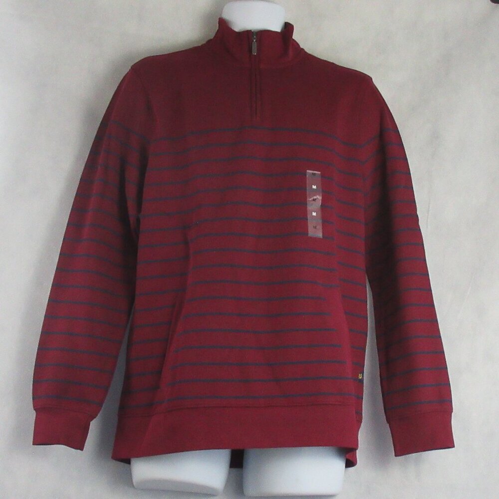 Club Room Men's Ponte 1/4 Zip Fleece Sweatshirt, Malbec Red Stripe, Medium